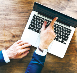 Man pointing at a laptop screen