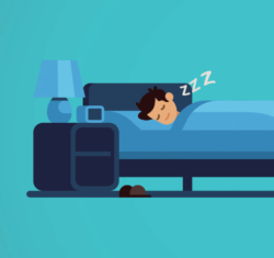 An illustration of a man snoring loudly in bed.