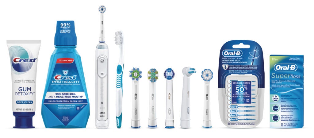 The line-up of Crest Oral-B plant hygiene system.