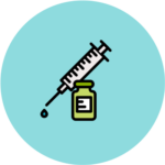 An icon of a syringe and a vaccination bottle to represent vaccines.